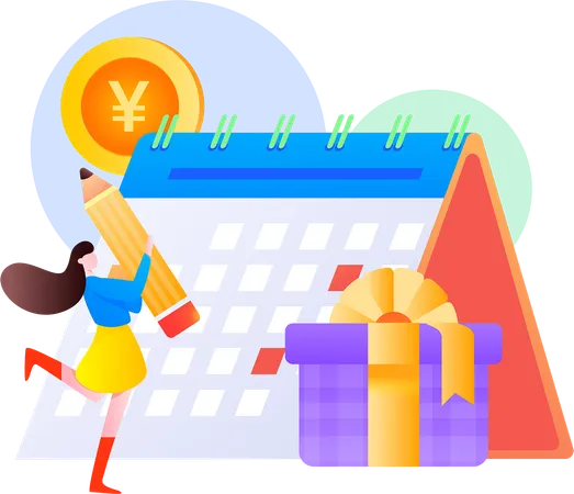 Girl making finance schedule  Illustration