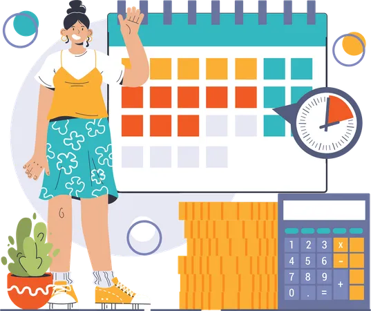 Girl making financial plan  Illustration