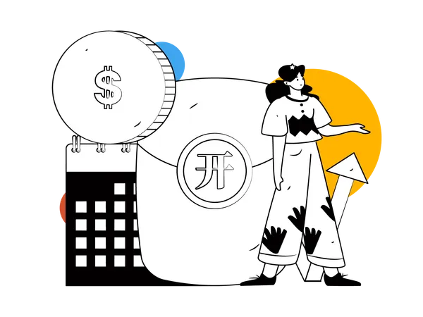 Girl making financial schedule  Illustration