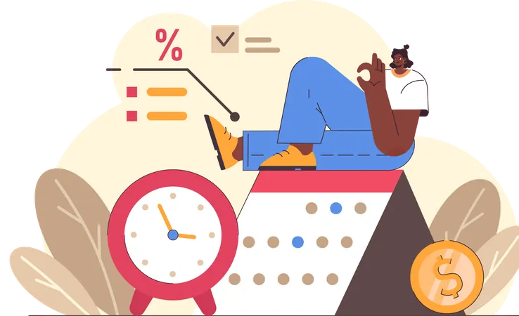 Girl making financial schedule  Illustration