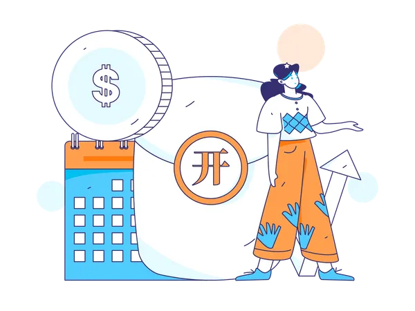 Girl making financial schedule  Illustration