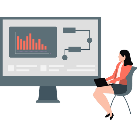 Girl making flowchart data  Illustration