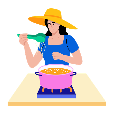 Girl making food at home  Illustration
