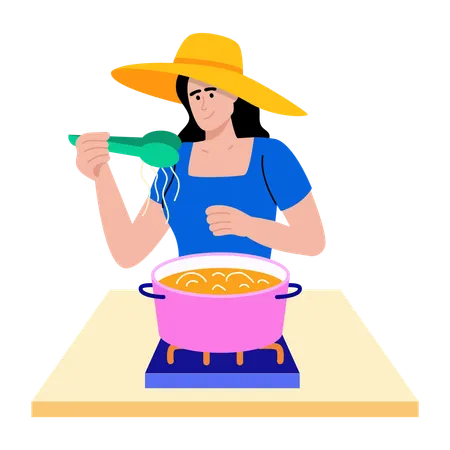Girl making food at home  Illustration
