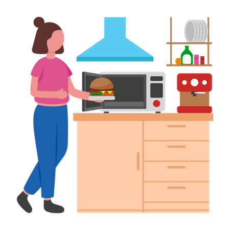 Girl making food hot  Illustration