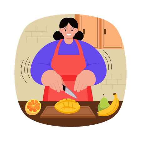Girl making fruit salad  Illustration