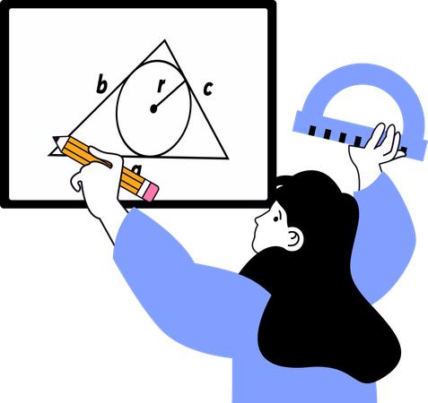 Girl making geometry diagram  Illustration