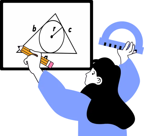 Girl making geometry diagram  Illustration