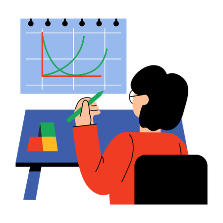 Girl making graph in math class  Illustration