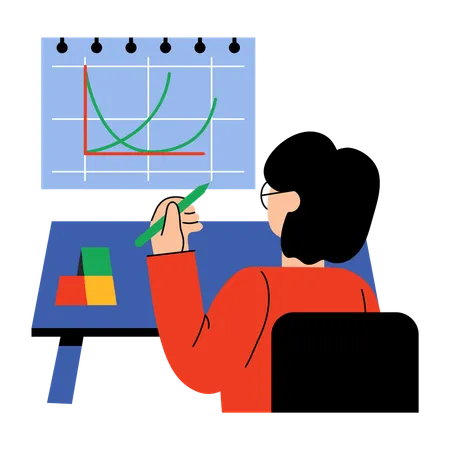 Girl making graph in math class  Illustration