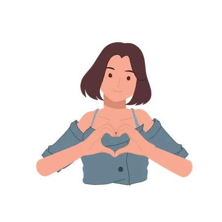 Girl making heart gesture with hands  Illustration