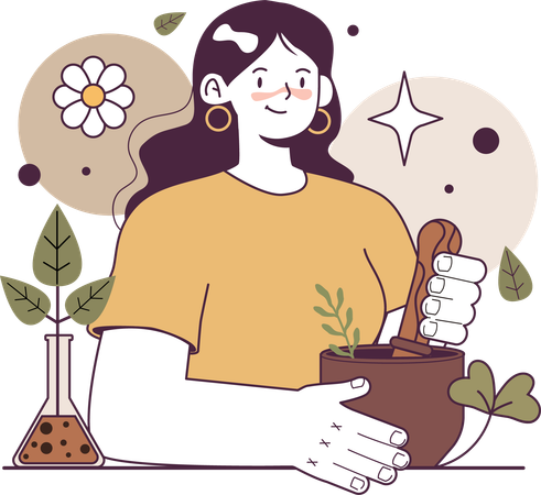 Girl making herbal medicine  イラスト