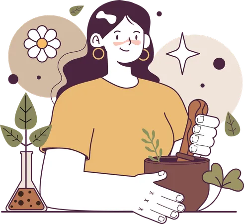 Girl making herbal medicine  イラスト