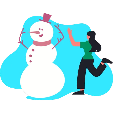 Girl making iceman in winter  Illustration