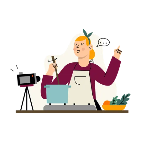 Girl making kitchen vlog  Illustration