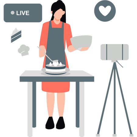 Girl making live cake  Illustration