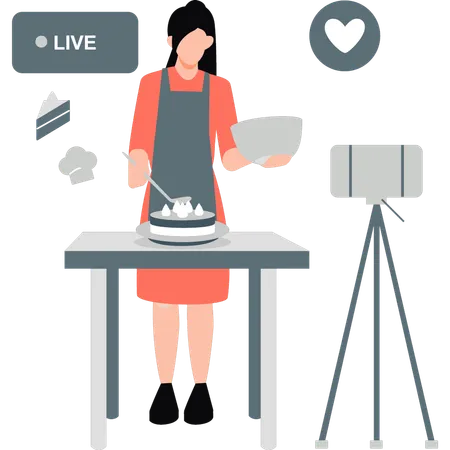 Girl making live cake  Illustration