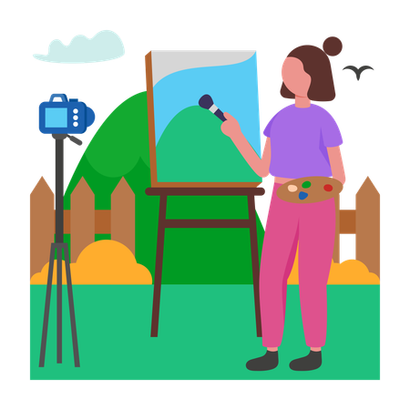 Girl making Live Painting Vlog  Illustration