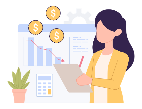 Girl making loss calculation  Illustration