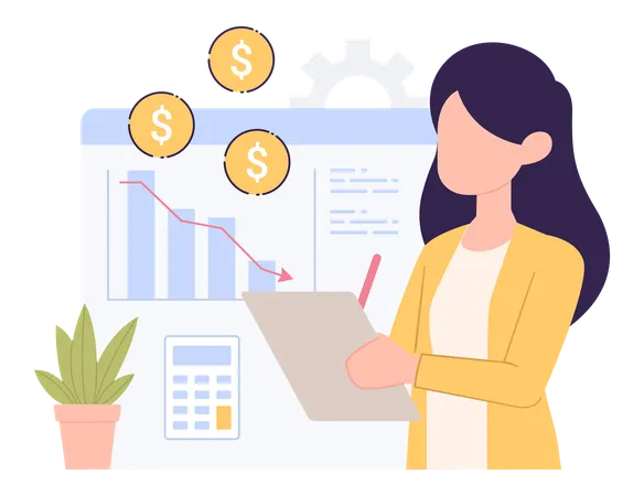 Girl making loss calculation  Illustration