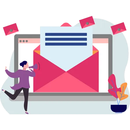 Girl  making mail announcement  Illustration
