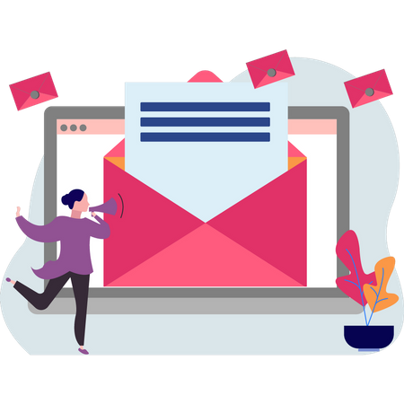 Girl  making mail announcement  Illustration