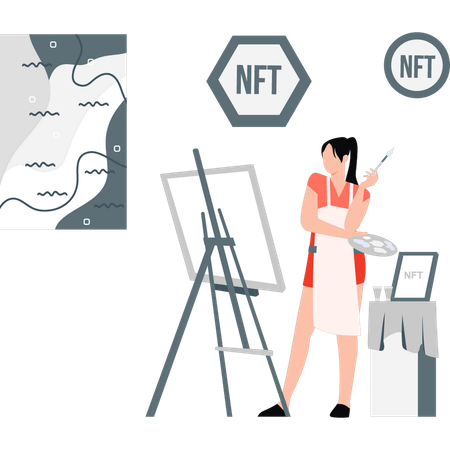 NFT の絵を描く女の子  イラスト