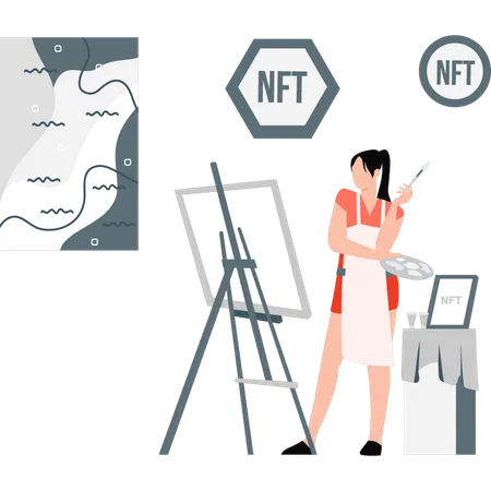 NFT の絵を描く女の子  イラスト