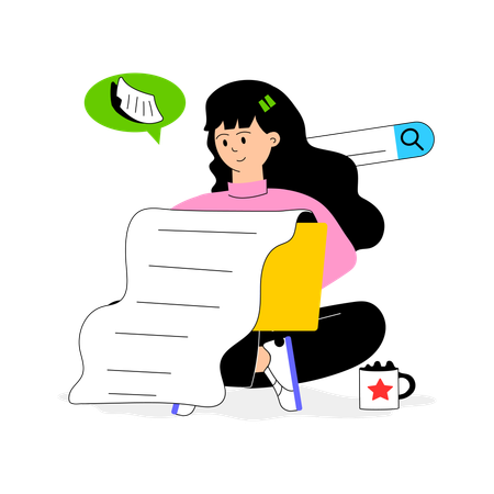 Girl Making Notes  Illustration