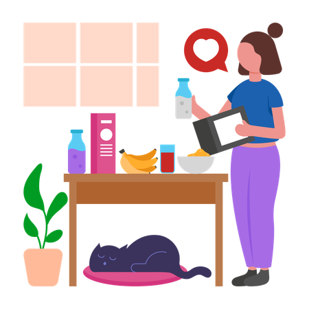 Girl making Nutritious Morning Breakfast Preparation  Illustration