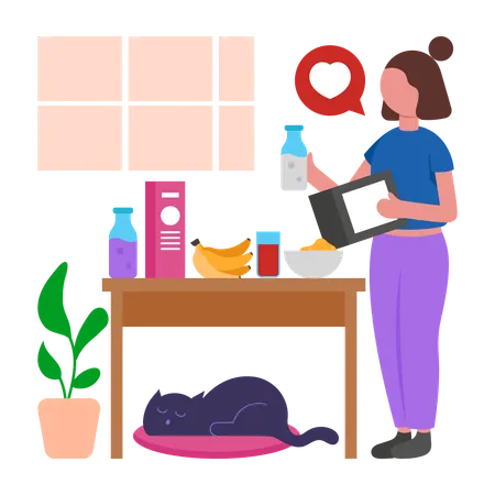 Girl making Nutritious Morning Breakfast Preparation  Illustration