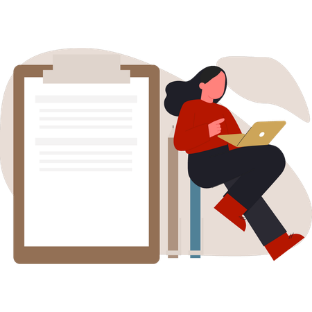 Girl making office document  Illustration