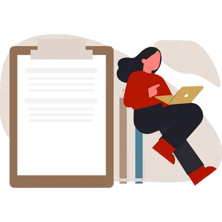 Girl making office document  Illustration