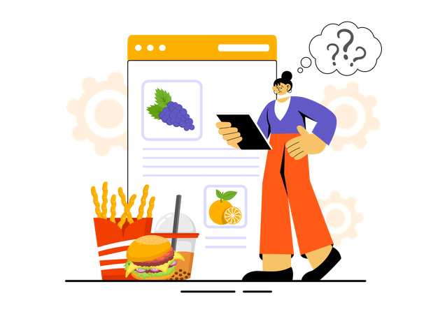 Girl making online diet chart  Illustration