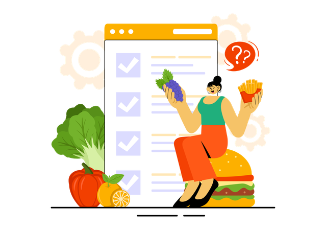 Girl making online diet chart  Illustration