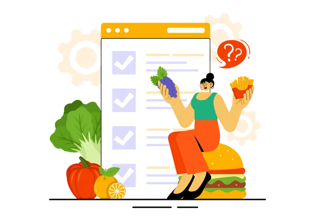 Girl making online diet chart  Illustration