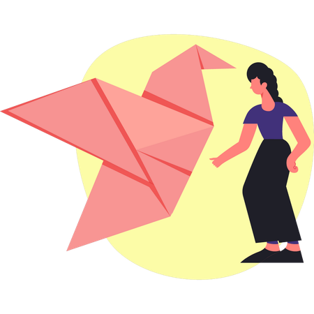 Girl making origami craft  Illustration