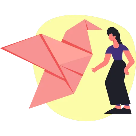 Girl making origami craft  Illustration