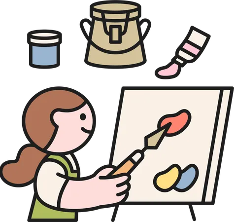 Girl making painting  Illustration