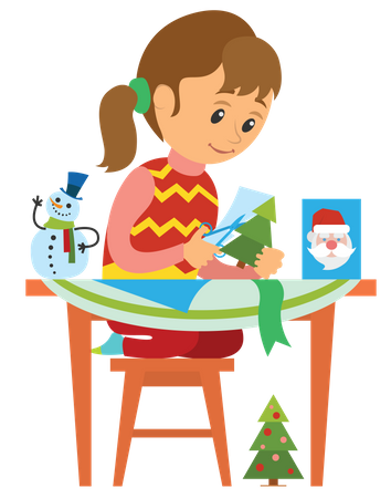 Girl making paper christmas tree  Illustration