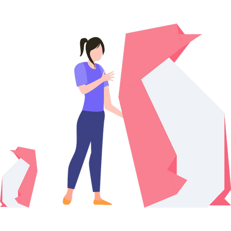 Girl making paper toys  Illustration
