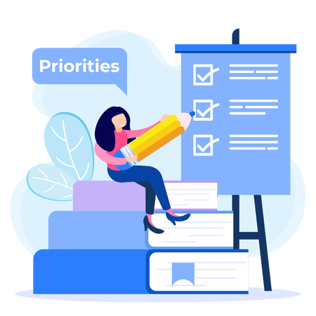 Girl making priorities list  Illustration
