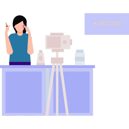 Girl making promotional video for cosmetics  Illustration
