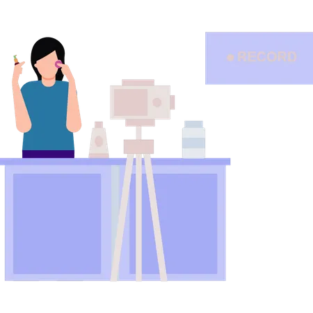 Girl making promotional video for cosmetics  Illustration