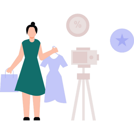 Girl making promotional videos for clothes  Illustration
