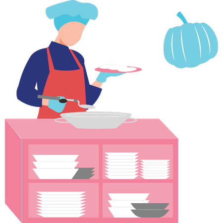 Girl making pumpkin pie  Illustration