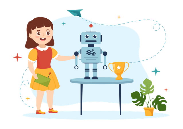 Girl making Robotics  Illustration
