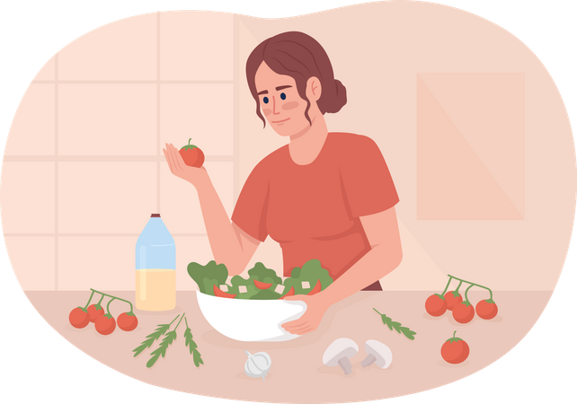 Girl Making salad with fresh vegetables Illustration