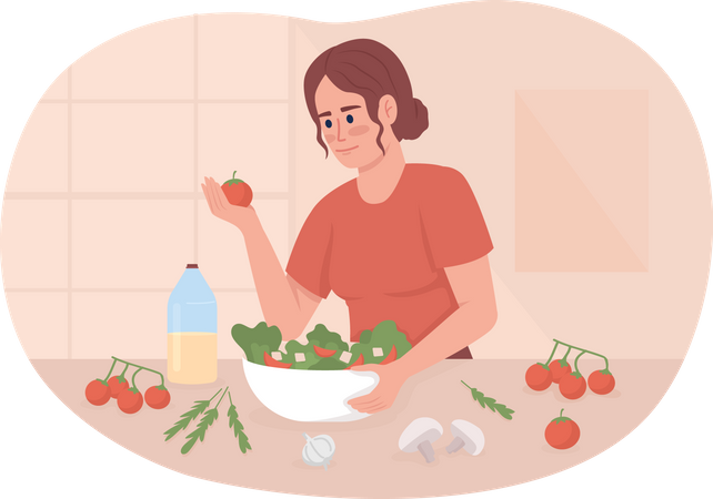 Girl Making salad with fresh vegetables  Illustration