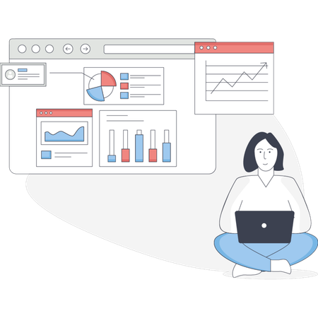 Girl making SEO presentation report  Illustration